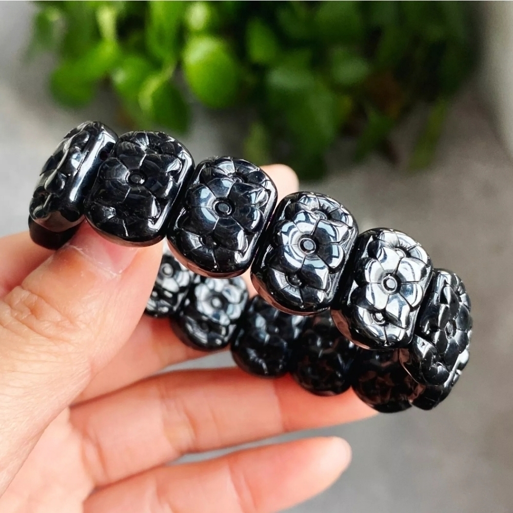 17x7mm Natural Black Tourmaline Crystal Natural Gemstone Beads Beaded Bracelet